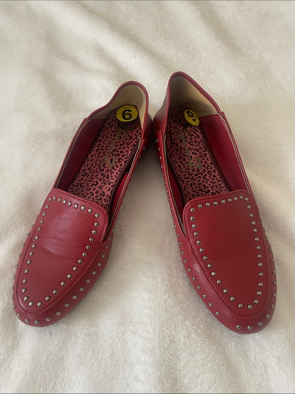 Seven7 Red Studded Leather Slip-On Loafers